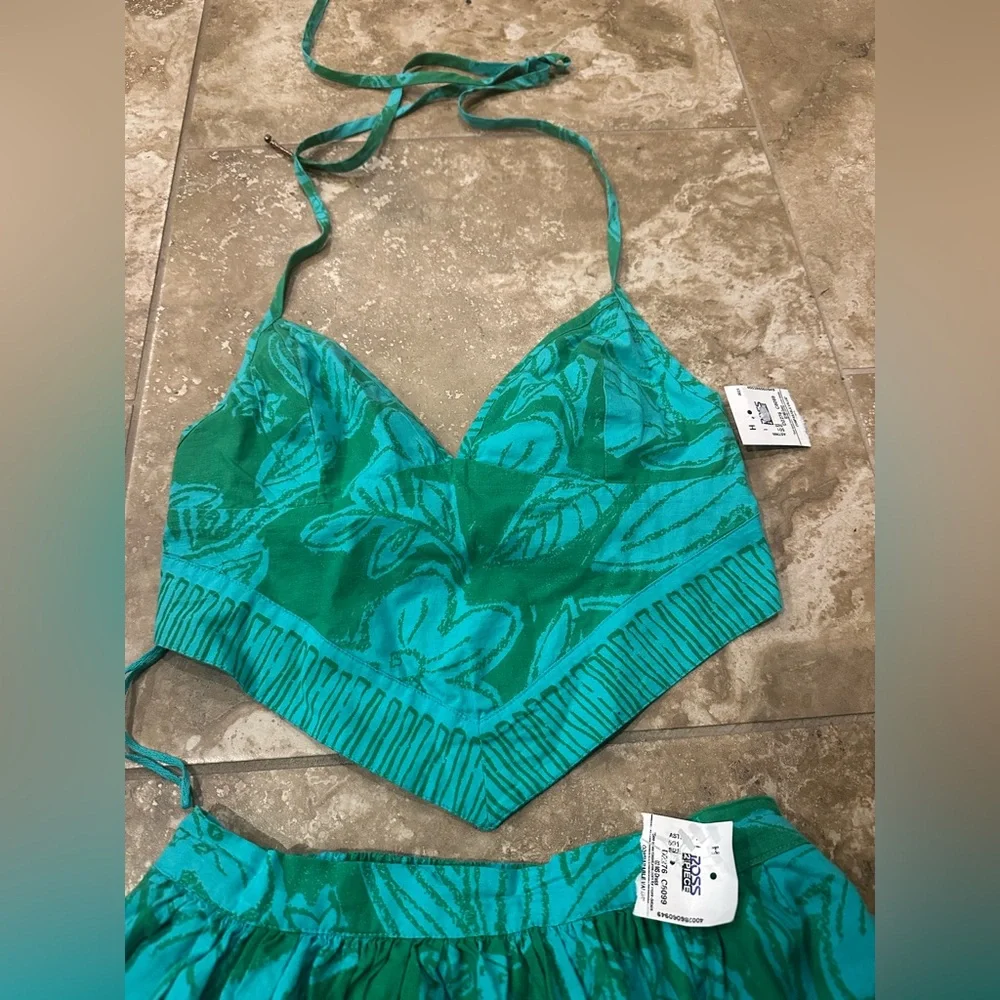 FREE PEOPLE 2 Piece Tropical Vaca Copa Cabana Smock Halter Top Skirt Set NWT XS - Picture 8 of 10